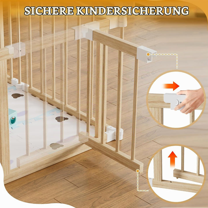 MSFE Laufstall Baby Faltbar Holz,8 Paneele Wooden Baby Playpen Verstellbare Multi-Shape &amp; Grösse mit