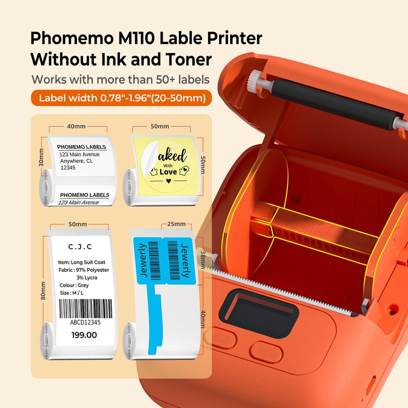 Phomemo M110 Bluetooth Etikettendrucker Etikettiergerät,Tragbarer Beschriftungsgerät Selbstklebend L
