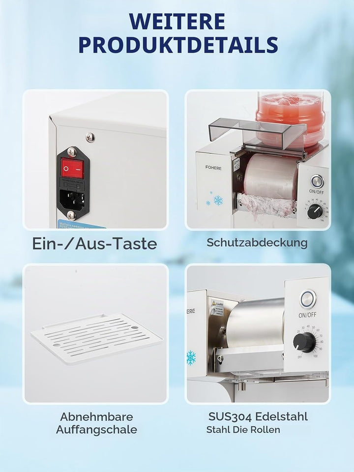 FOHERE Schneeflocken-Eismaschine Schneeeisbereiter, 60kg/24H Schneeflocken-Eismaschine Geschwindigke