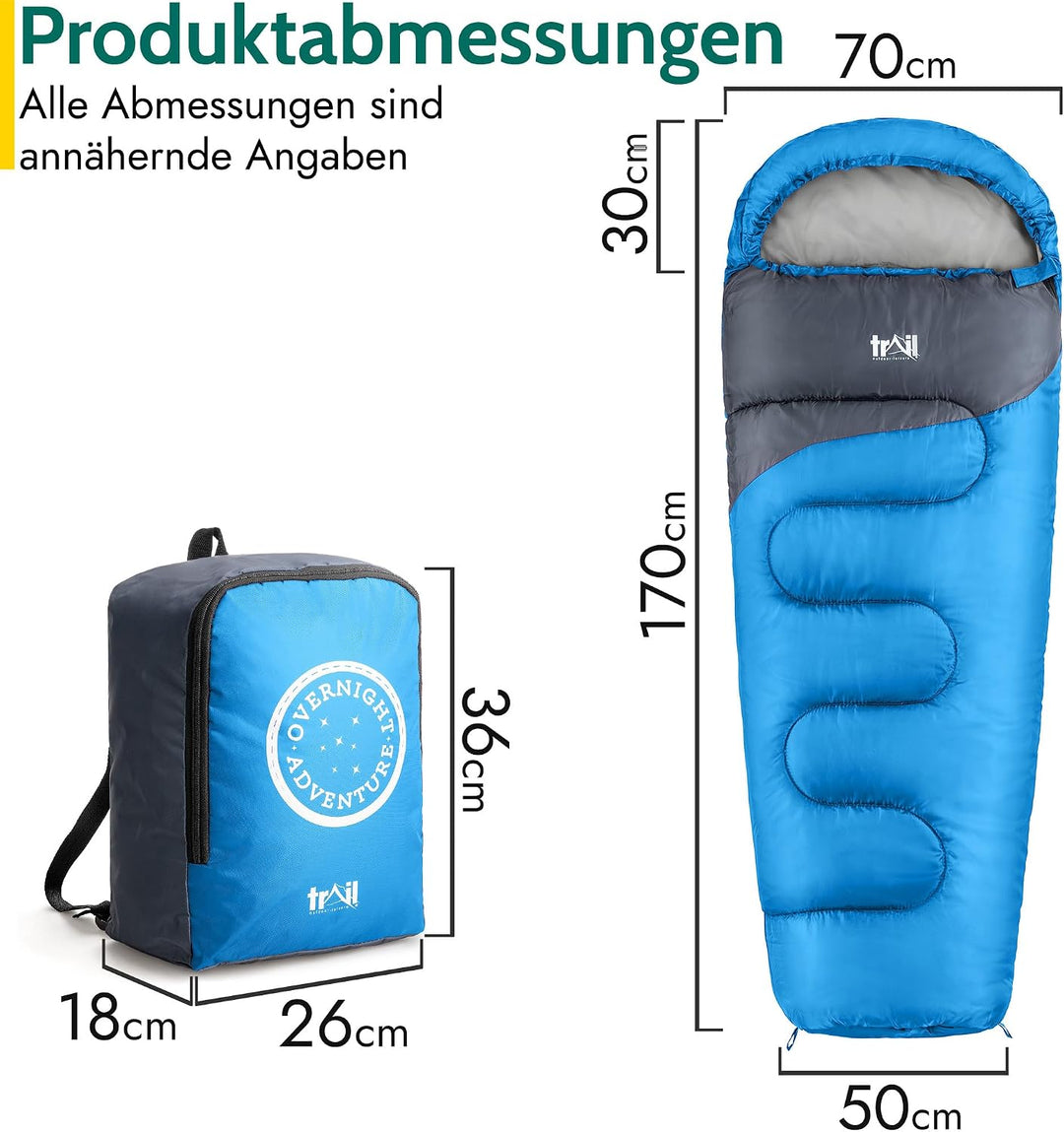 Trail Schlafsack Kinder Mumienschlafsack als Schlafsack 3 Jahreszeiten für Camping – 300gsm – für Ju