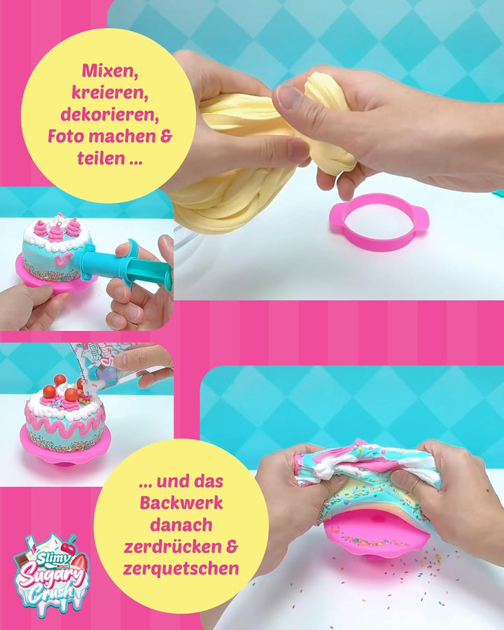 SLIMY Sugary Crush - Party Caakery, Slime und Knete Kreativ-Set, Backspiel zum selber Mischen, Forme