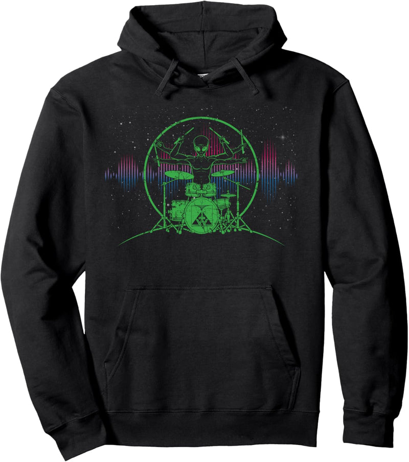Alien Drummer Drumming Pullover Hoodie