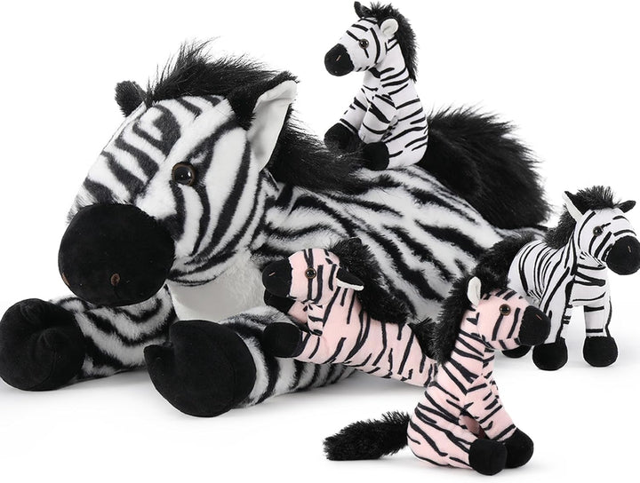 MorisMos 64cm riesen Zebra Kuscheltier XXL mit 4 Baby im Bauch, gross Plüschpferd XXL, Flauschiger S