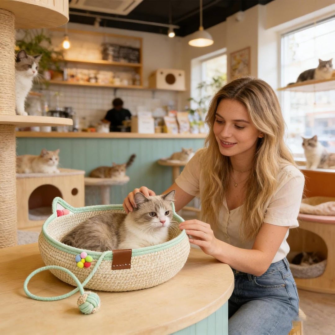 Katze Schlafplatz - Waschbares Ganzjahres-Körbchen für Katzenbabys,Katzenschlafkorb mit Kratzfläche