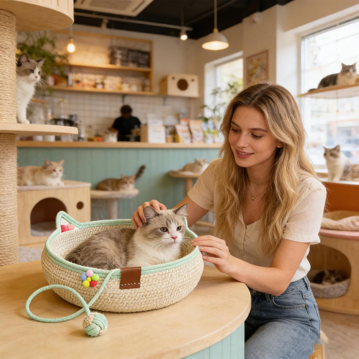 Katze Schlafplatz - Waschbares Ganzjahres-Körbchen für Katzenbabys,Katzenschlafkorb mit Kratzfläche