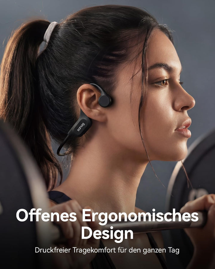 SANAG Knochenschall Sportkopfhörer, Open-Ear-Ohrhörer mit Bluetooth 5.3, Mikrofon mit Geräuschunterd