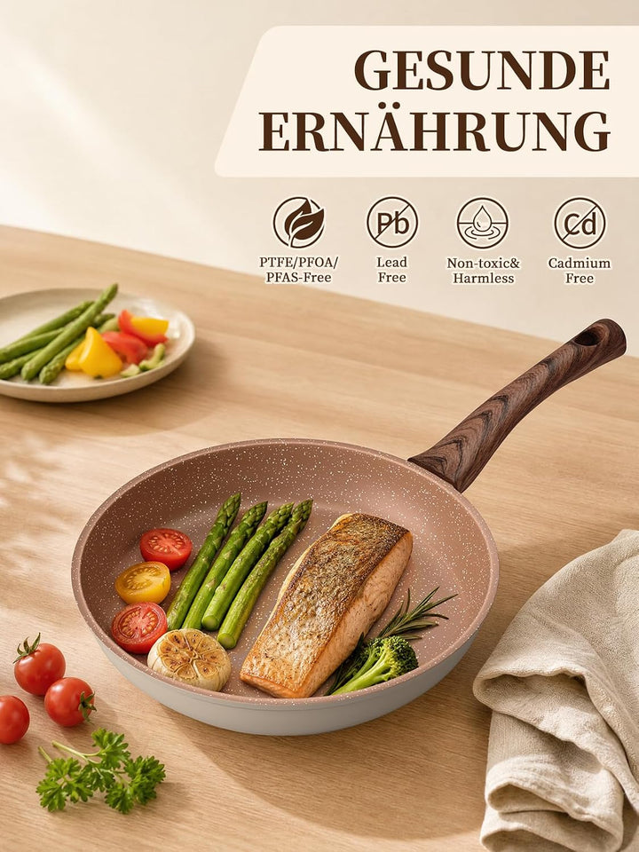 Innerwell Antihaft Bratpfanne 20 cm, Gesunde Granit Pan, Braun Beige | Pfanne Induktion mit Keramik