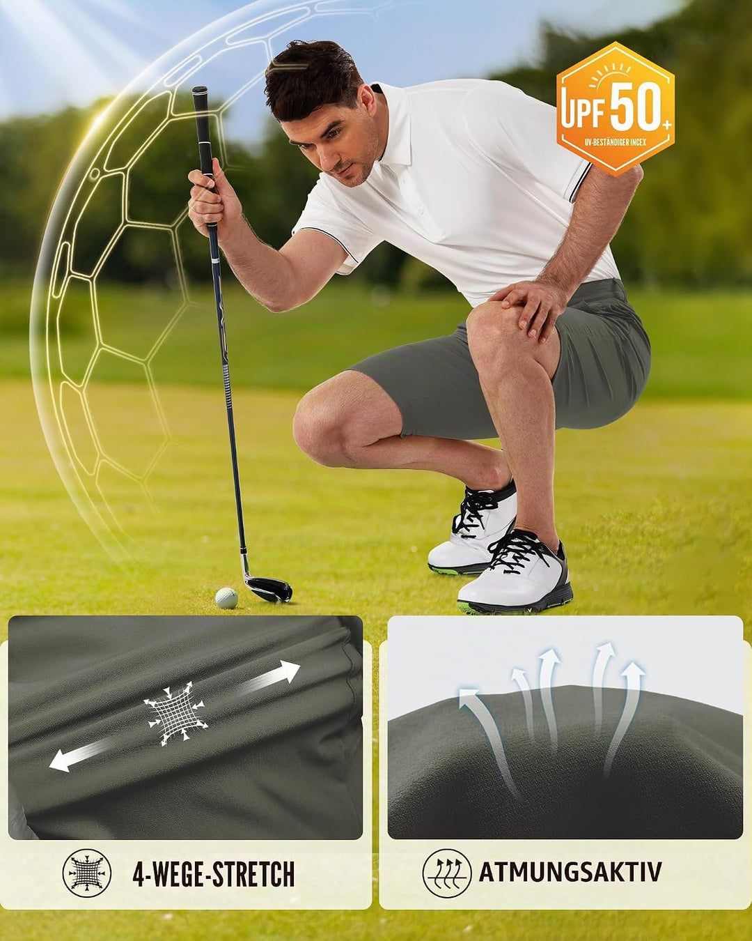 33,000ft Herren Golf Shorts UPF 50+ Stretch Shorts 10'' Bermuda Shorts Kurze Hose Dry Fit Causal Sho