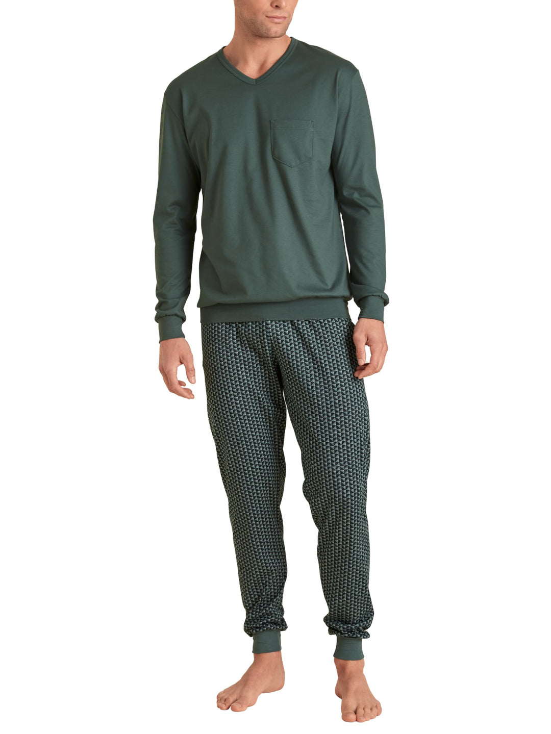 CALIDA Relax Imprint Bündchen-Pyjama Herren 58-60 Dark Glen, 58-60 Dark Glen