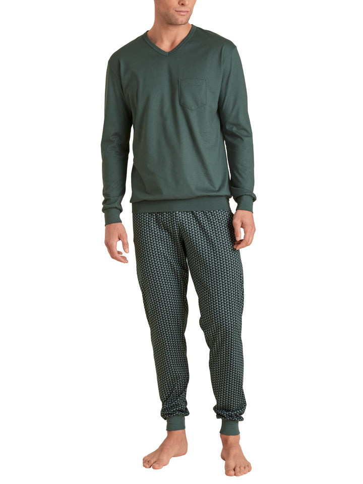 CALIDA Relax Imprint Bündchen-Pyjama Herren 58-60 Dark Glen, 58-60 Dark Glen