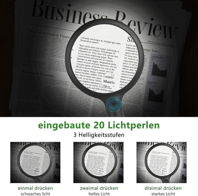 Lupe mit Licht,Leselupe mit Licht für Senioren Gross,3 Lichtmodi USB Wiederaufladbar,Beleuchtete Lup