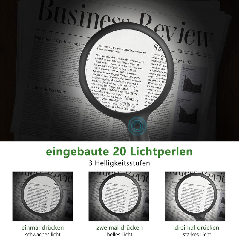 Lupe mit Licht,Leselupe mit Licht für Senioren Gross,3 Lichtmodi USB Wiederaufladbar,Beleuchtete Lup
