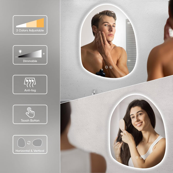Dripex Badezimmerspiegel Led Badspiegel, Asymmetrisch, Touch-Schalter, Dimmbar, 3 Lichtfarbe Einstel