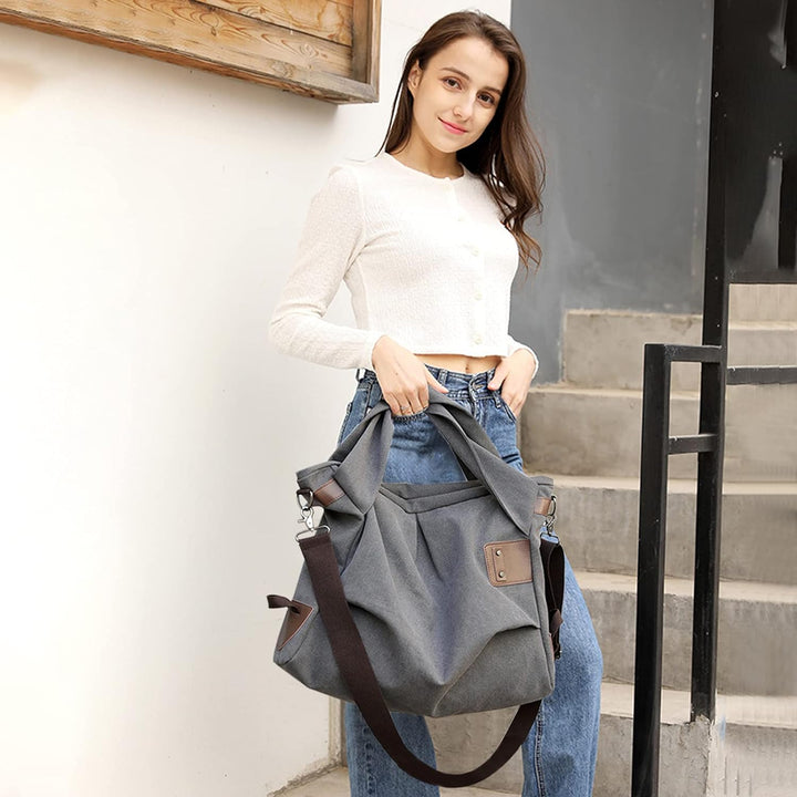 PORRASSO Damen Umhängetasche Casual Schultertasche Grosse Handtasche Frauen Canvas Shopper Tasche fü