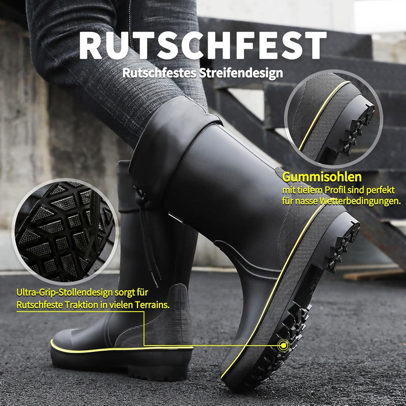 Foinledr Gummistiefel Herren Halbhoch Regenstiefel Gumischtifel Herren Wasserdicht Rain Boots Garten