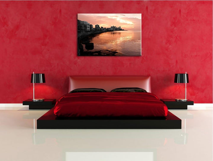 schöner Blick auf Stadt schwarz/weiss Format: 100x70 auf Leinwand, XXL riesige Bilder fertig gerahmt