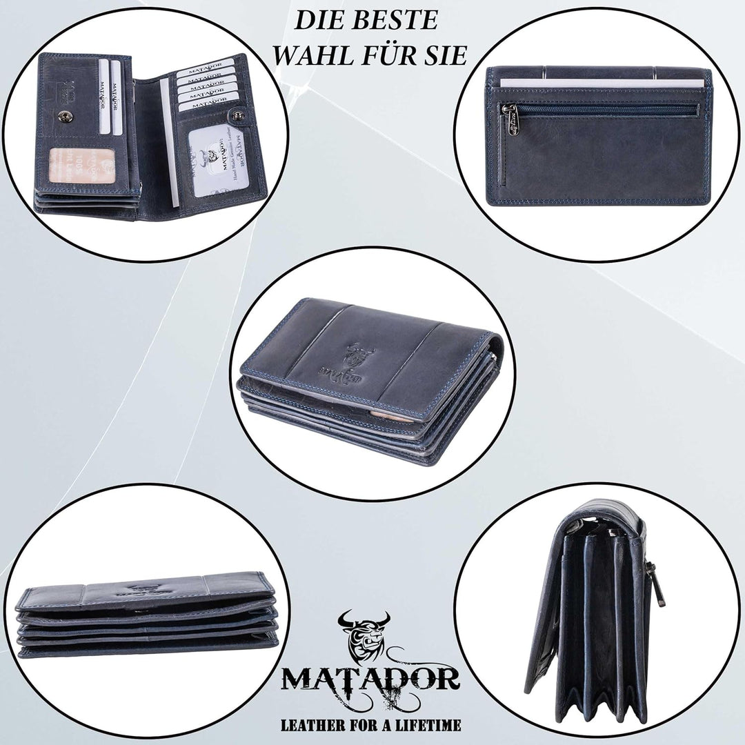 MATADOR Geldbörse Damen Rot Leder #VENEDIG mit edler Geschenkbox, Elegante Geldbörse Damen Mittelgro