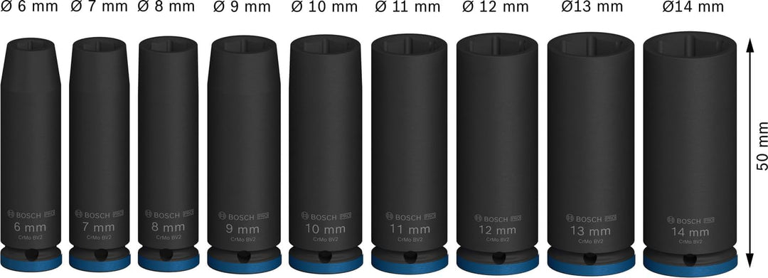 Bosch 9x PRO Impact Steckschlüsseleinsatz-Set (56 x 28,4 mm, Professional Zubehör Bohrer und Schraub