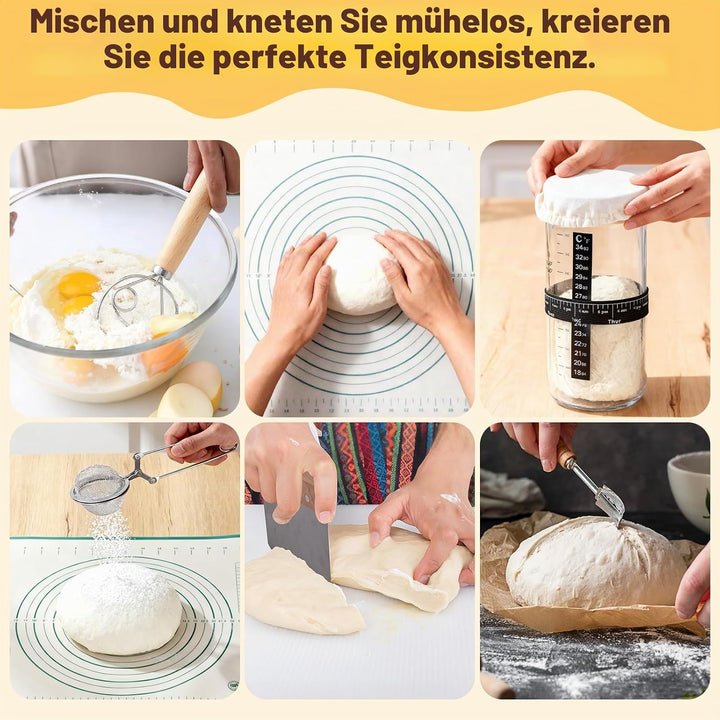 NZQXJXZ 5.7L Sauerteig Starter Set mit Gusseisen Topf Brot Backen und Gärkorb, Emaillierter Brotback