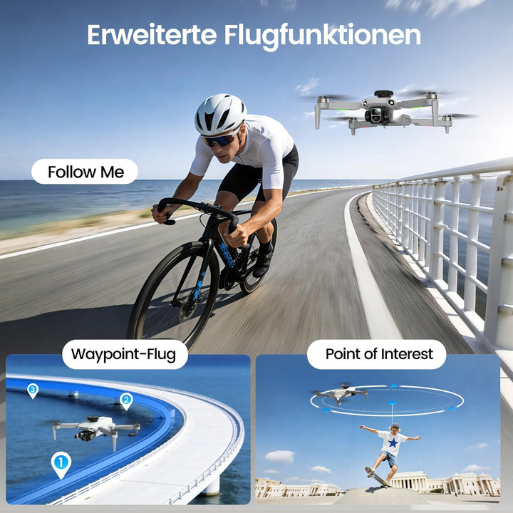 GPS-Drohne mit 4,3'' Bildschirm-Controller, 1080P Kamera, 32 Min Flugzeit mit 2 Akkus, Automatische