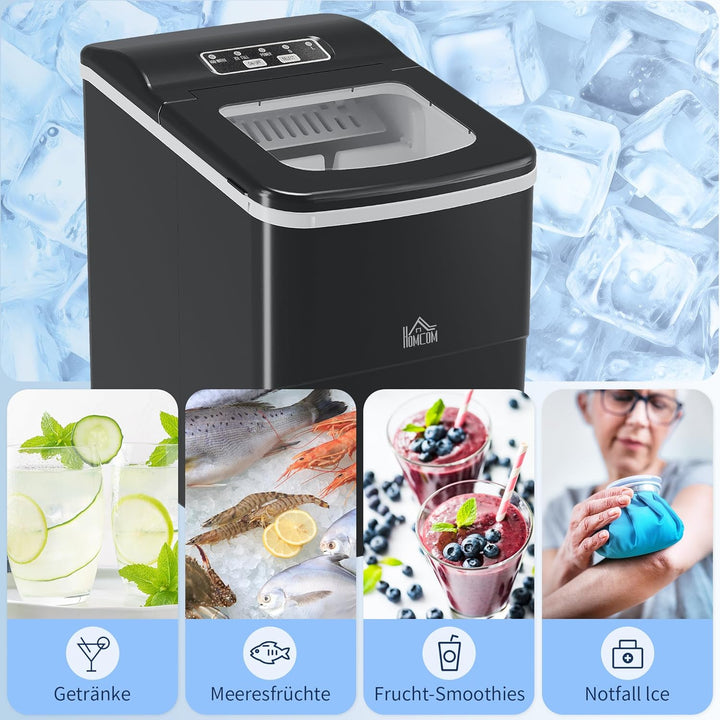 HOMCOM Eiswürfelmaschine, Ice Maker 9 Eiswürfel in 8 Min., 12kg/24h, Eiswürfelbereiter mit 2L Wasser
