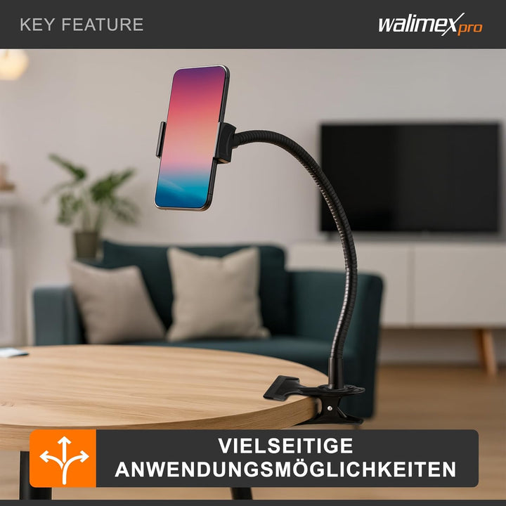 Walimex Schwanenhals mit Gewinde und Clip, Schwarz, mit Gewinde und Clip