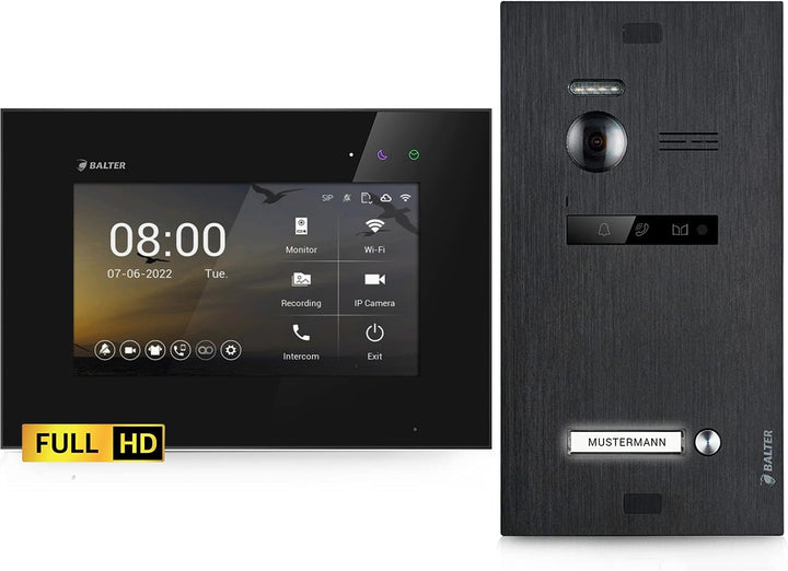 Balter EVO-HD Video Türsprechanlage, Video Türklingel mit Kamera, 1 Familienhaus Klingel, 7 Zoll HD