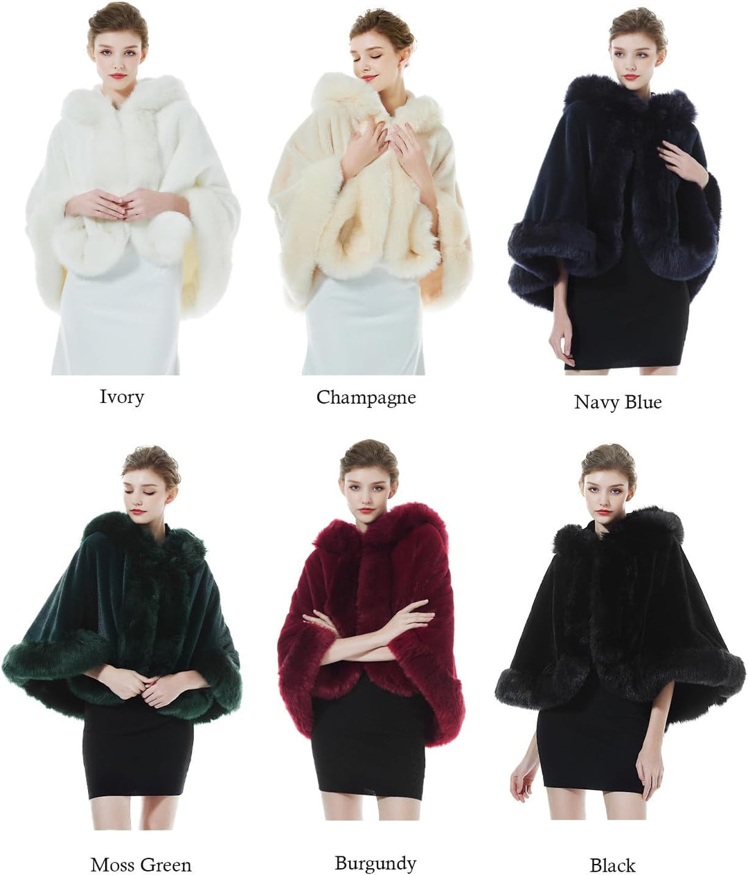BEAUTELICATE Damen Kunstpelz Braut Umhang mit Kapuze Winter Braut Poncho Cape Kurz Warm Kunstpelz St
