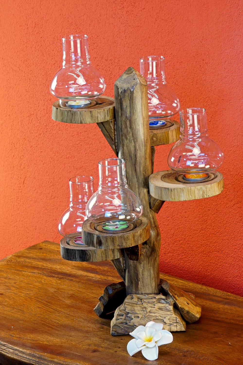 Kerzenständer Baum - Windlicht in Baumoptik - 2 bis 5 Lichter mit Glasaufsatz und Kerze - Teelichtha