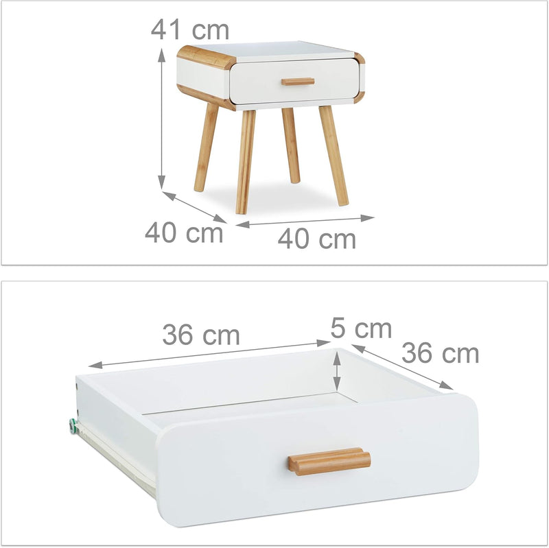 Relaxdays Nachttisch 1 Schublade, Holz Nachtschrank, platzsparende Schlafzimmer-Kommode, HxBxT: 41 x