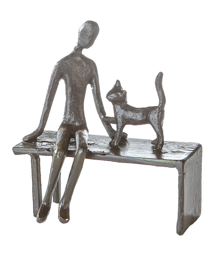 Casablanca - Design/Skulptur Zuwendung - Katze auf Bank - Eisen brüniert - Höhe 12 cm