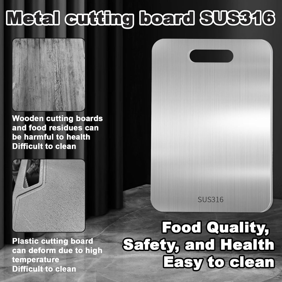 Titan Schneidebrett Set 3 Stück - S316 Edelstahl Schneidebrett, Titanium Cutting Board, Doppelseitig