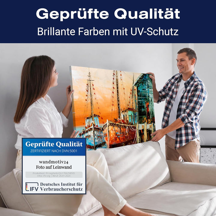 wandmotiv24 Leinwandbild Malerei, 100x75cm, Querformat, Boote, Meer, Deko, Bilder auf Leinwand, Wand
