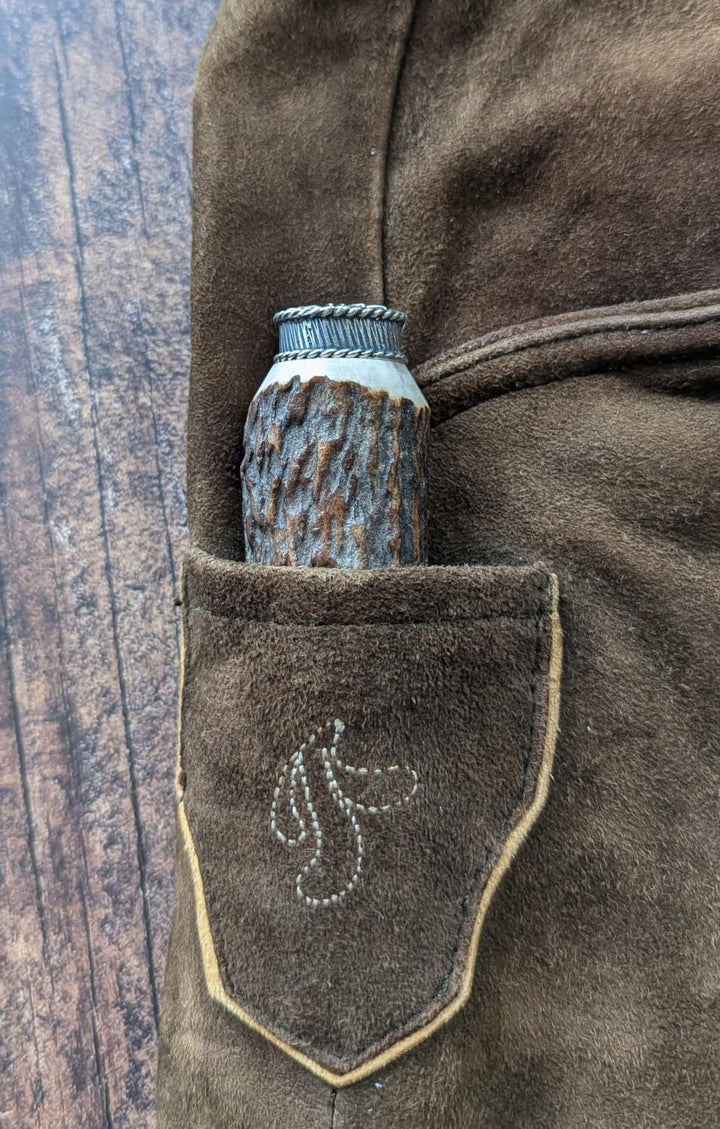 Hirschhorn-Lederhosen-Flachmann "Edelweiss"