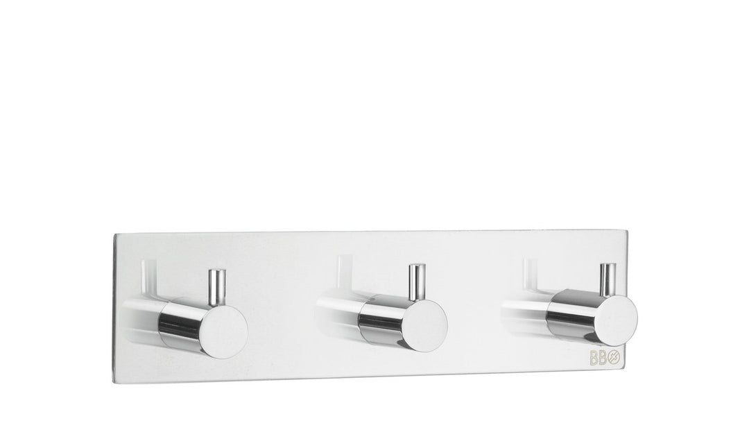 Beslagsboden Dreifach-Haken Design selbstklebend Edelstahl poliert, Silber, 180 x 45 mm