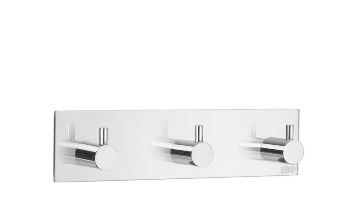 Beslagsboden Dreifach-Haken Design selbstklebend Edelstahl poliert, Silber, 180 x 45 mm