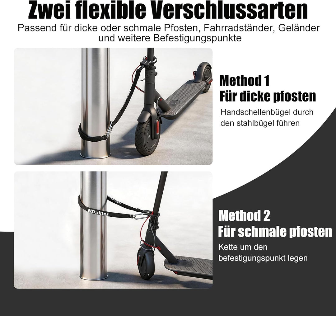 NDakter E Scooter Schloss, Handschellenschloss 105cm, Leicht mit Schlüssel 107cm Long mit 6mm Kette,