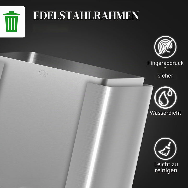 HOMCOM Küchenabfalleimer 3 x 10 l, Abfalltrennsystem aus Edelstahl, 3 Fächer, Pedal, herausnehmbare