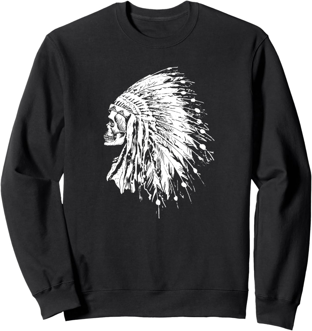 Vintage Native American Indian Design - Skull & Headdress Sweatshirt