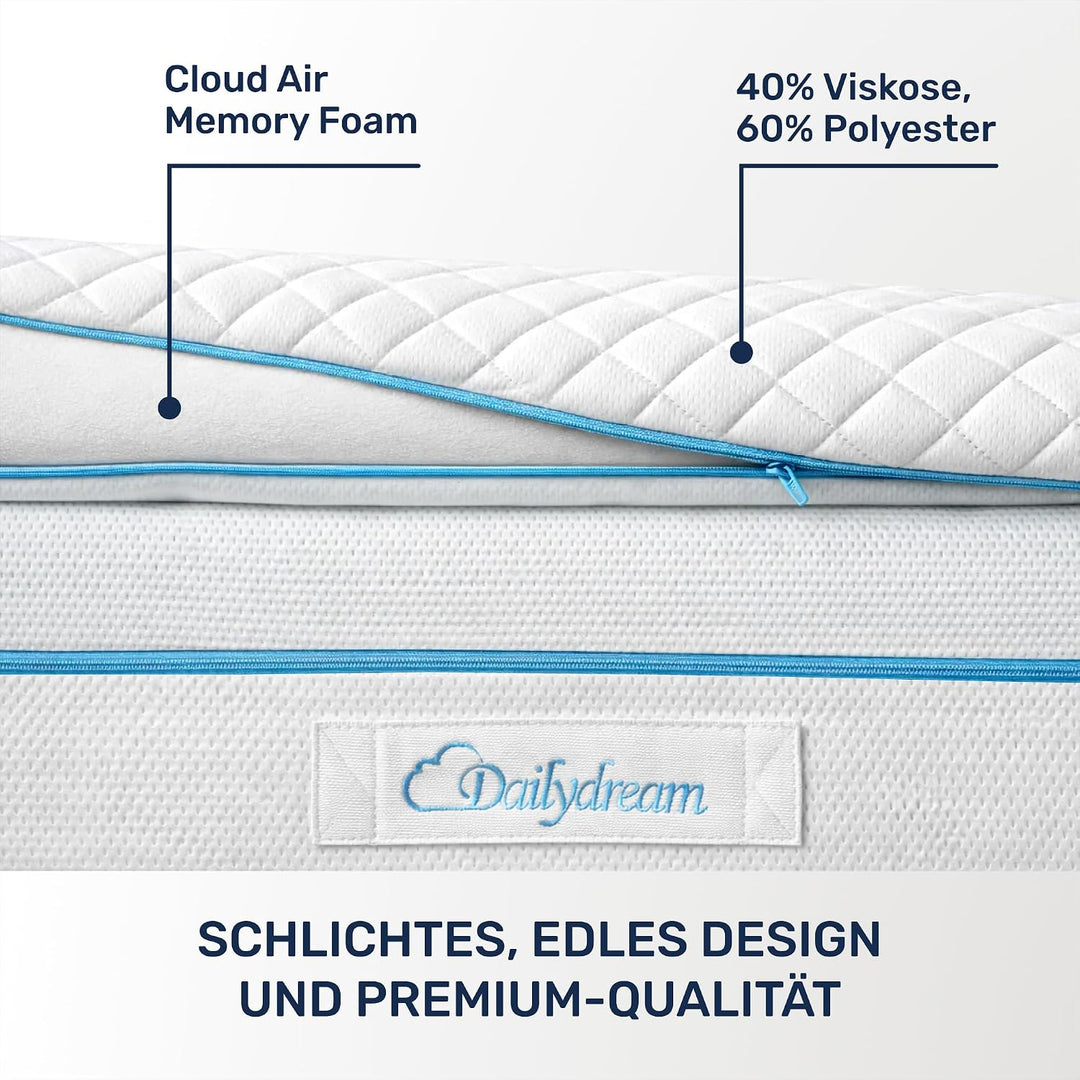 Dailydream Matratzen Topper 90x200cm | Memory Foam | 3,5cm hoch | Edition Pure, Model S | Zertifizie