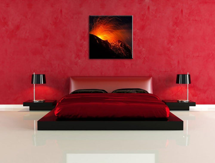 Pixxprint Bedrohlicher Vulkanausbruch, Format: 70x70 auf Leinwand, 70x70