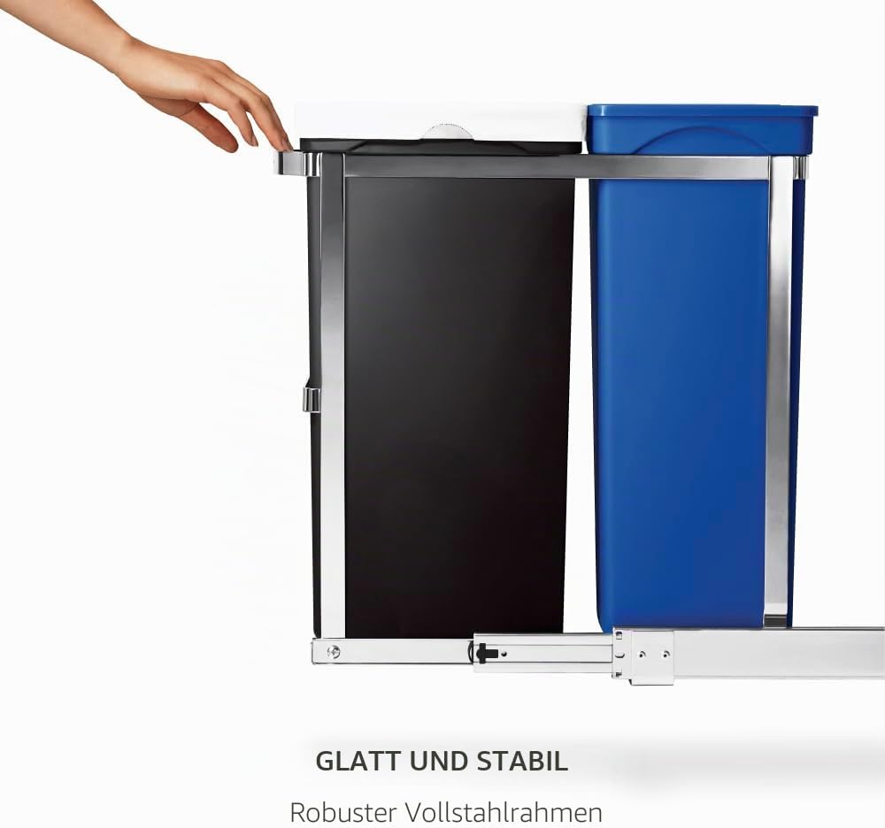 simplehuman CW1016 35 Liter (20/15) ausziehbarer Schrank-Recycler Mülltrennsystem 2 Fach Einbau Abfa