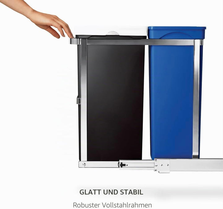 simplehuman CW1016 35 Liter (20/15) ausziehbarer Schrank-Recycler Mülltrennsystem 2 Fach Einbau Abfa
