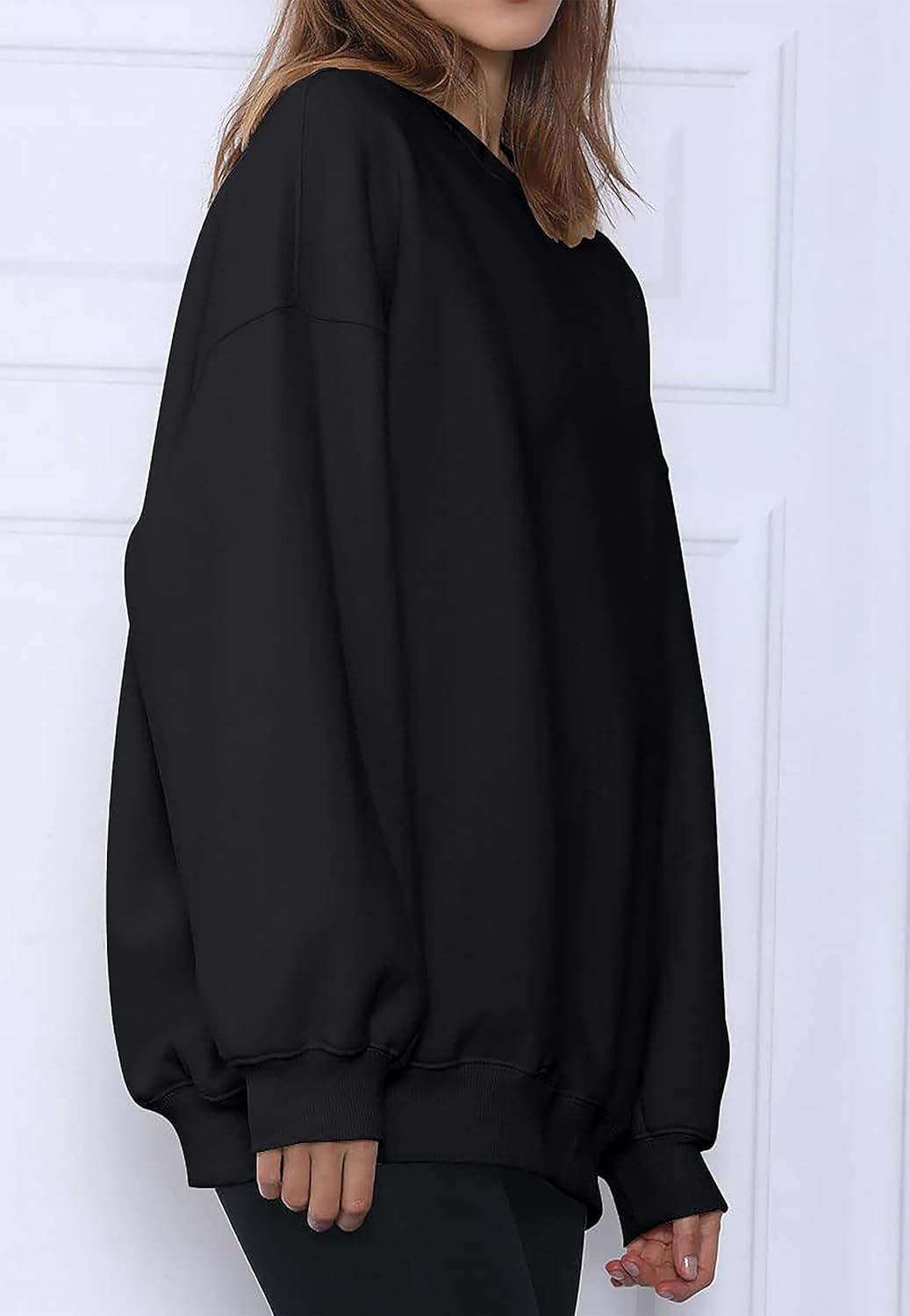 Timuspo Pullover Damen Oversize Langarm Fleece Rundhalsausschnitt Sweatshirt Herbst Winter Frauen Mä