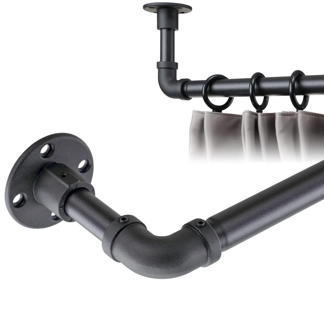 HARRMS Industrielle Gardinenstange Ausziehbar, 81-216cm, Verstellbare Vorhangstange Schwarz Matt, Ga