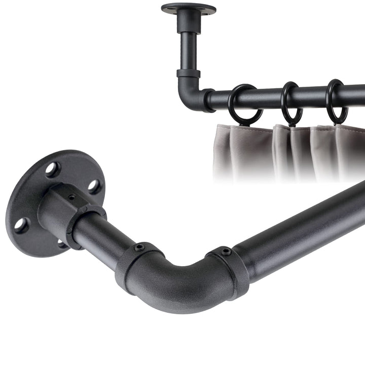 HARRMS Industrielle Gardinenstange Ausziehbar, 81-216cm, Verstellbare Vorhangstange Schwarz Matt, Ga