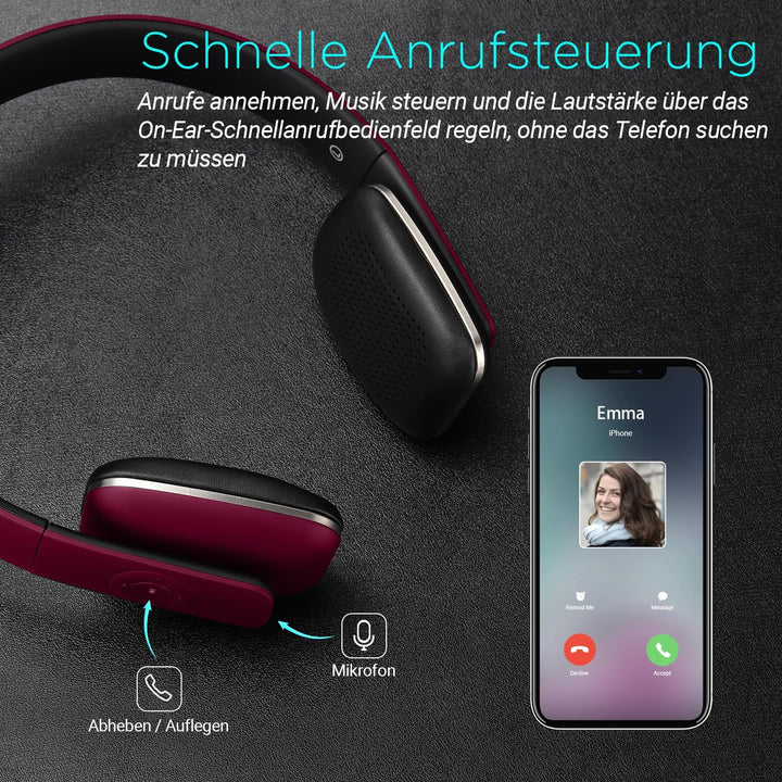 August EP636 - Bluetooth v4.1 NFC Kopfhörer - kabellose Bluetooth Stereo Kopfhörer mit Freisprechfun