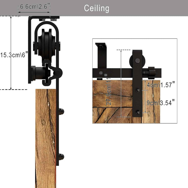 6FT/1.8M Deckenhalterung Schiebetür für Scheunentore, L-förmiges Halterungssystem, Passend für 60 cm