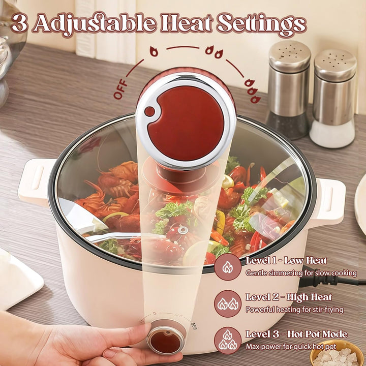 Hot Pot Elektrisch mit Dampfgarer, 4.6 L Tragbar Elektrischer Kochtopf 1000W, Multifunktionaler Hotp