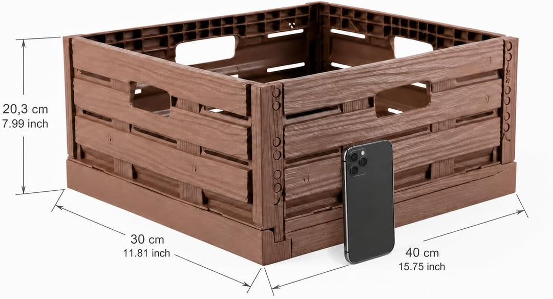 Bestlivings Stabile Faltbox 2er Pack Holzdesign 40 x 30 x 16,3cm ( LxBxH ) Stapelbarer Faltbarer Ein